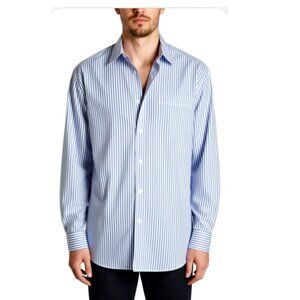 Tommy Bahama Mens Size 17.5 Striped Button Up Shirt Long Sleeve Grey & White